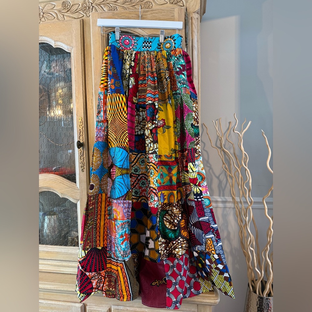 Grass Fields Cotton Colorful Patchwork Maxi Skirt - image 1